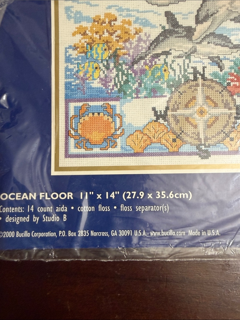 Bucilla Ocean Floor Cross Stitch Kit in Blue, Gray, White and Gold Accents - Picture 3 of 3